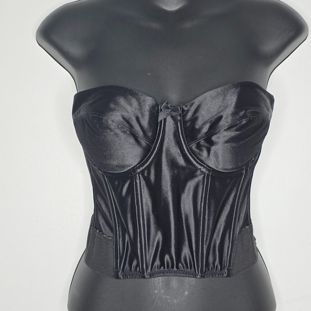 Victoria's Secret Corset Bustier 36B Black Strapless Vintage LongLine Underwire